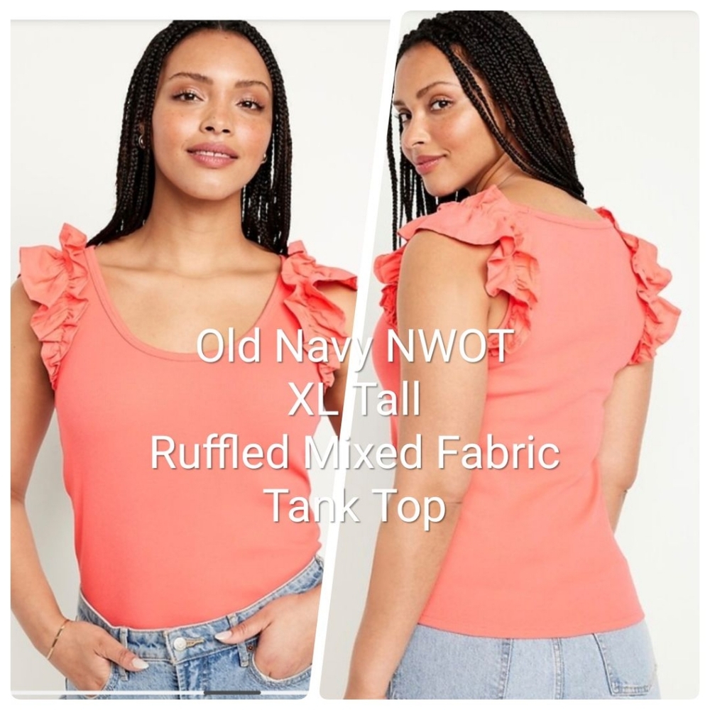 NWOT Old Navy Ruffled Mixes Fabric Tank top size XL Tall
